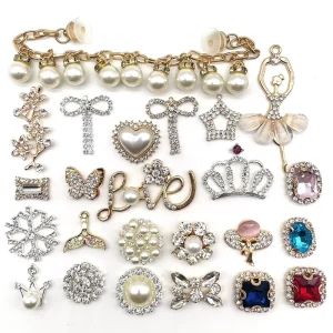 Fashion Fancy Pearl Shoe Chain Accessories Metal Decoration Accessories Rhinestone Sandales Shoe Charm