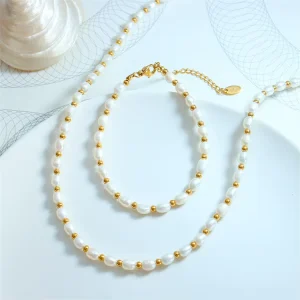 Fashion Fine Gold Plated Jewelry Set Natural Pearl Charm Jewelry Set