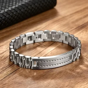 Fashion Fine Men’s Bracelet Jewelry Customized ID Bar Bracelet Silver Stainless Steel Watch Strap Bracelet for Man