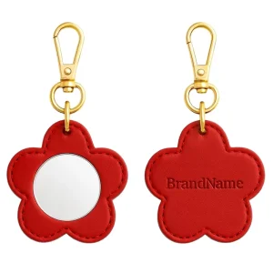 Fashion Floral Mirror Keyring Leather Bag Pendant Purse Charm Handbag Hanging Decoration