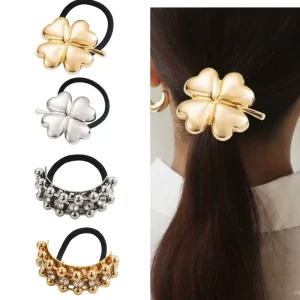 Fashion Flower Alloy Metal Elastic Waterproof 6cm Leaf Hair Ties Women’s Hair Bands for Wedding
