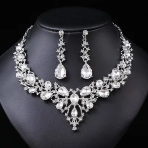 Fashion Flower Crystal Jewelry Set Women Necklace Earrings Set