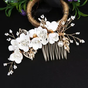 Fashion Flower Crystal Pearl Hair Accessory Elegant Gentle High Quality Beautiful Charm Luxury Women’s Hair Clip Hair Comb Gifts