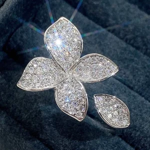 Fashion Flower Shaped Finger ring Fashion Girls Jewelry for Women Rings Copper Luxury Paved Brilliant Cubic Zircon Wedding Party