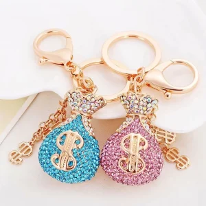 Fashion Fortune Bag Keychain Crystal Rhinestone Key Chain Lucky Amulet Sparkling Key Ring Purse Bag Charms Pendant
