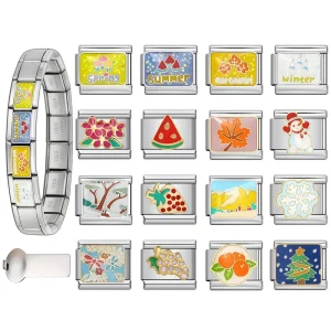 Fashion Four Seasons Element Fruit DIY Italian Module Personalized Welding Pattern Stainless Steel Bracelet for Girls