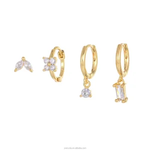 Fashion French Asymmetrical Stud Earrings Micro Inset Zircon Earrings Set 18K Gold Plated Jewelry for Women Bulk