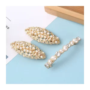 Fashion French Double Clasp Gold Pearl Hair Clip Snap Barrettes Metal Vintage Hair Accessories Taimeng Brand Women Girls