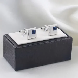 Fashion French Luxury Wedding White Blue Square Crystal Zircon Diamond Men’s Cufflinks