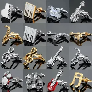 Fashion French Men’s Shirt Metal Brass Music Series Musical Instrument Enamel Cufflinks Casual Business Shirt Cuff Links
