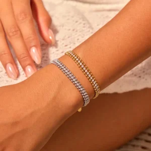Fashion Full Zircon Bracelet Stainless Steel Gold Plated Wheat Double Layer Cubic Zirconia Bracelet for Girls