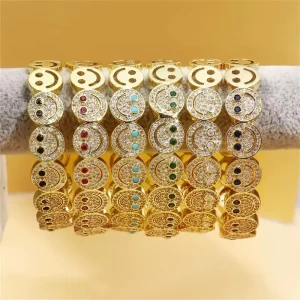 Fashion Full Zircon Smile Face Unisex Light Luxury Instagram High end Personalized Gold Plated 18k Trendy Cross border Bangles
