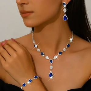 Fashion Full diamond Crystal Glass Rhinestone Bride Wedding Jewelry Set Necklace Earrings Bracelet Women’s Banquet Accessories