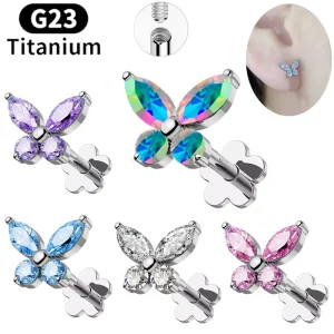 Fashion G23 Titanium Alloy Internal Thread Earrings Butterfly Shape Lip Nails Ear Bone Nails Nose Jewelry
