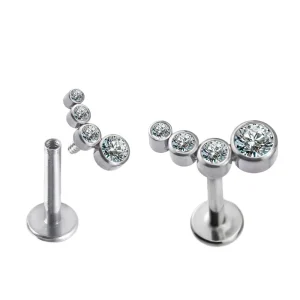 Fashion G23 Titanium Body Piercing Internally Threaded Bezel Set 4 CZ Stone Cluster Top Labret