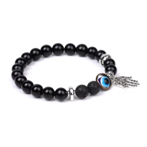 Fashion Gemstone 8MM Black Onyx Stone Beads Elastic Bracelet Eye Hand Design Bracelet Unisex Custom Jewelry Crystal Gift