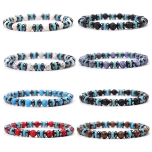 Fashion Gemstone Round&Hematite 6MM Bead Elastic Bracelet Luck Healing Bracelet Unisex Custom Jewelry Crystal Agate Gift Party