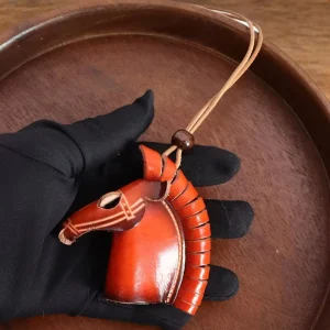 Fashion Genuine Leather Horse Head Charm With Cord Strap Pendant With Key Chain Bag Accessories Bag Charms