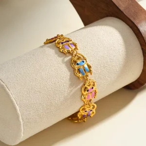 Fashion Geometric Drip Oil Gold Plated Stainless Steel Charm Bracelet for Women Jewelry Trendy Wedding Party Accessories