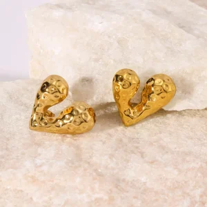 Fashion Geometric Hammer Pattern Earrings Stainless Steel 18K Gold Plated Stud Earrings for Women’s Jewelry Party Wear