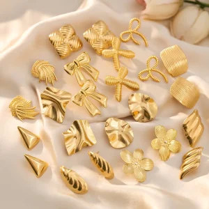 Fashion Geometry Heart Pearl Gold Plated Big Hoop Stud Earrings Set for Women Jewelry Party Gift