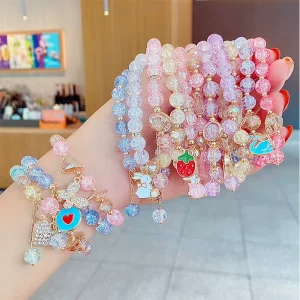 Fashion Girl Children Animal Flower Cartoon Pendant Charm Bracelet Accessories Colorful Women Crystal Beaded Bracelet