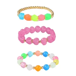 Fashion Girls Beaded Bracelet with Heart Beads Lovely Candy Color Elastic Beads Bracelet for Kids