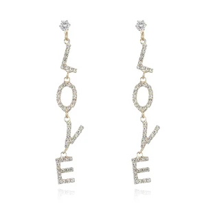 Fashion Girls LOVE Drop Earring Brass Rhodium Plating Crystal Rhinestone Letter Shape Classic Style for Anniversary Occasion