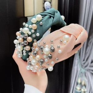 Fashion Girls Luxury Hair Accessories Bling Hairbands Pearl Rhinestone Knot Headband for Women