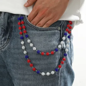 Fashion Glass Rhinestone Bead Waist Chains Baseball Disco Ball Bead Men’s Jean Pocket Chain