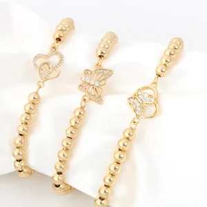Fashion Gold Beaded Bracelet Heart Butterfly Charm Micro Inlaid White Zircon Friendship Bracelet