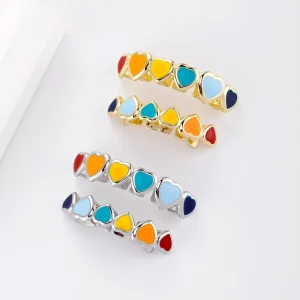 Fashion Gold Grillz Hip Hop 6 Teeth Colorful Enamel Grillz Iced Out Teeth Grill Body Jewelry