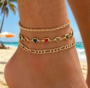 Fashion Gold Heart Eye Layered Anklet for Summer Jewelry N206302