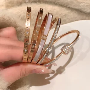 Fashion Gold Plated Bangle Bracelet Titanium Steel Heart Cross Zircon Bracelet Bangle Women
