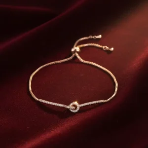 Fashion Gold Plated Bracelet Adjustable with Cubic Zirconia Interlock Chain for Women Sustainable Fashion Jewelry Accessory