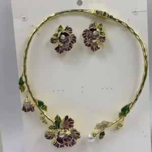Fashion Gold Plated Bracelet Necklace Ring Jewelry Sets Women Colorful Jewelry Set