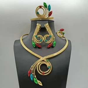 Fashion Gold Plated Bracelet Necklace Ring Jewelry Sets Women Colorful Jewelry Set