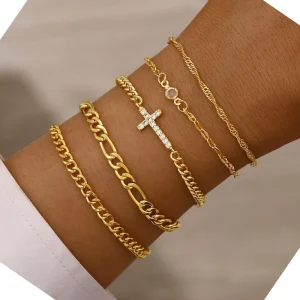 Fashion Gold Plated Bracelets Set Classic Hollow Chain Crystal Bracelet Bangles for Women and Girls Women Daily Wear Bracelet