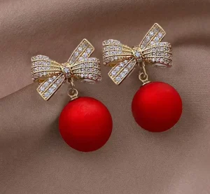 Fashion Gold Plated Crystal Diamonds Bowknot Pearl Earrings Luxury Drop Earrings for Women