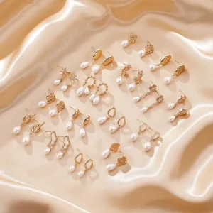 Fashion Gold Plated Fresh Water Wedding Pearl Puddles Earrings for Women Jewelry Gift