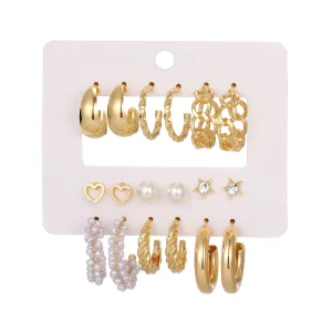 Fashion Gold Plated Pearl Metal Geometric Drop Earrings Women Big Circle Hoop Dangle Design Party Jewelry Gift