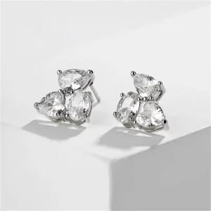 Fashion Gold Plated Princess Cut Stud Earrings with Cubic Zirconia Crystals Wedding Anniversary Jewelry