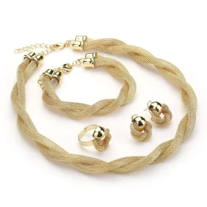 Fashion Gold Plated Snake Bone Chain Necklace Earrings Bracelet Four Piece Jewelry Set for Party