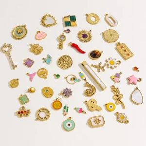 Fashion Gold Plated Stainless Steel Enamel Shell Zircon Charms Jewelry Making Bracelet Necklace Pendant DIY Accessories Women’s