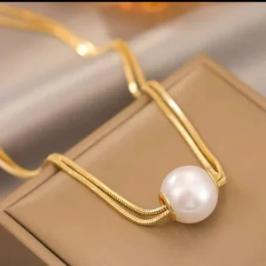 Fashion Gold Plated Stainless Steel Women Choker Pearl Charm Necklace Wedding Party Simple Women Pearl Pendant Necklace Gifts