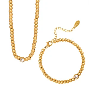 Fashion Gold Plated Steel Bead Necklace Sets Women Jewelry