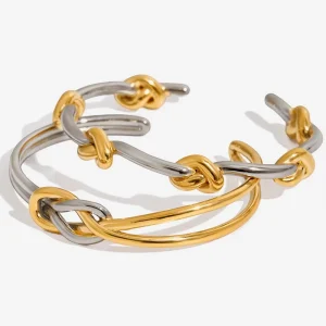Fashion Gold and Silver Bi Color Design Stainless Steel Bracelets & Bangles for Women Knot Charm Trendy Bracelets