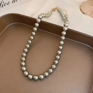 Fashion Grey 6mm Pearl Necklace Korean Style Simple Round Artificial Pearl Necklace