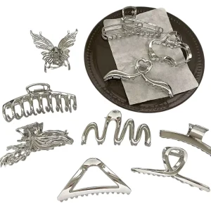 Fashion Hair Accessories Set Vintage Geometric Silver Alloy Butterfly Hair Clips Korean Style Unisex Large Claw Clips Party