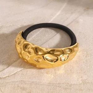 Fashion Hair Accessories Stainless Steel Women Accessory Gold Plated Hammered Hair Clip Cuff Elastic Hair Band Jewelry